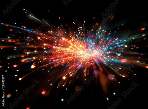 Vibrant Explosion of Colorful Lights with Sparkling Effects Against Dark Background