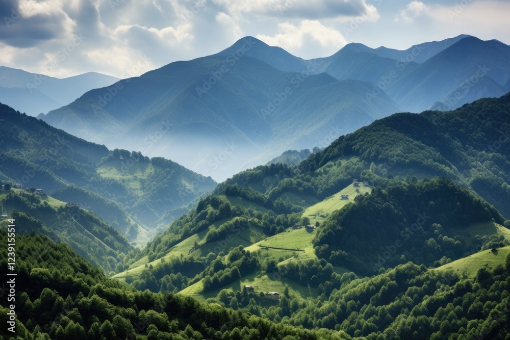 Fototapeta premium Green Hills and Beautiful Landscapes in the Italian Alps Near Castiglione di Garfagnana