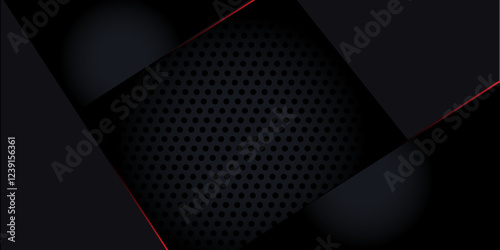 Abstract Hexagon Pattern with Red Accents. dynamic design featuring a dark hexagon grid background with striking red chevron stripes on the right,