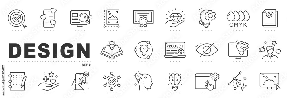Set of design related line icons. Graphic, creative, drawing, sketch etc. Editable stroke. Set 2 Set of design related line icons. Graphic, creative, drawing, sketch etc. Editable stroke. Set 2