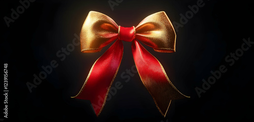 A vibrant red ribbon paired with an elegant golden bow, isolated with a transparent backdrop for a festive feel.