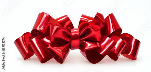 A vivid red bow ribbon isolated against a transparent or white background, perfect for wrapping gifts and adding a festive touch.