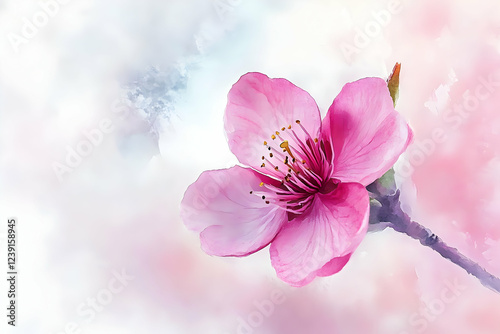 A watercolor illustration of a soft pink flower, symbolizing love and beauty, with delicate strokes and a light, airy style.