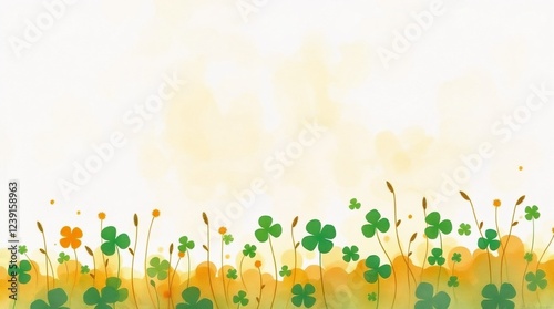 Watercolor floral background with green clover and yellow flowers