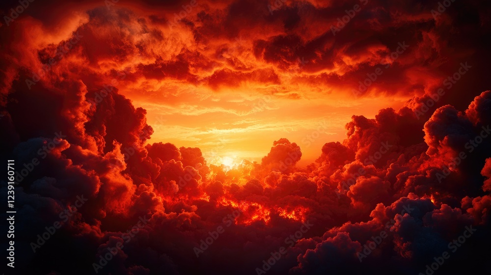 Fototapeta premium Dramatic Sunset Over a Sea of Fiery Clouds and Vibrant Colors