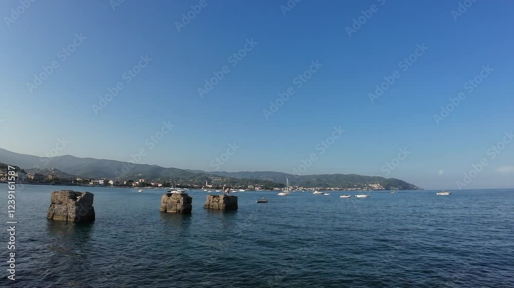 Panoramic view of the coastline and the sea bay of the Ligurian region Panoramic view of the coastline and the sea bay of the Ligurian region