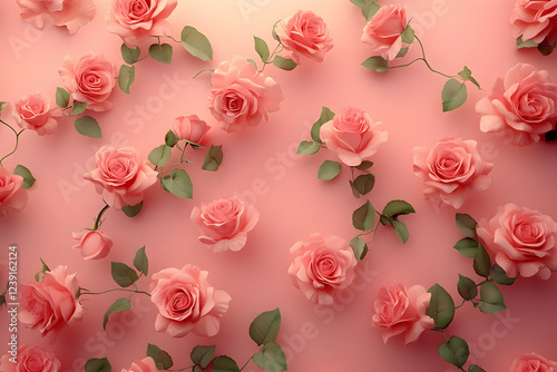 Freshly picked pink roses arranged beautifully on a soft pink background, perfect for a birthday, Mother's Day, or anniversary greeting.