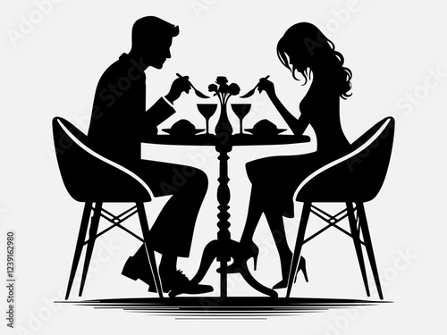 Couple with dining table Silhouette Vector Illustration