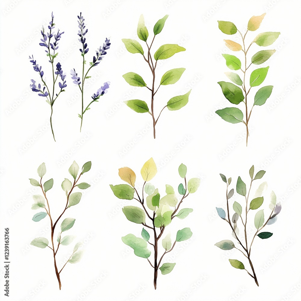 Watercolor clipart of branches and twigs Watercolor clipart of branches and twigs