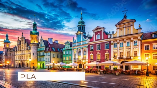 Pila Poland Search Bar: Tourist Exploring Historic City with Ample Copy Space