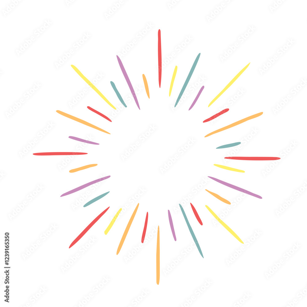 Vector hand drawn illustration of light rays, firework, sunburst. Vintage style element, round frame, isolated on white background. Vector hand drawn illustration of light rays, firework, sunburst. Vintage style element, round frame, isolated on white background.