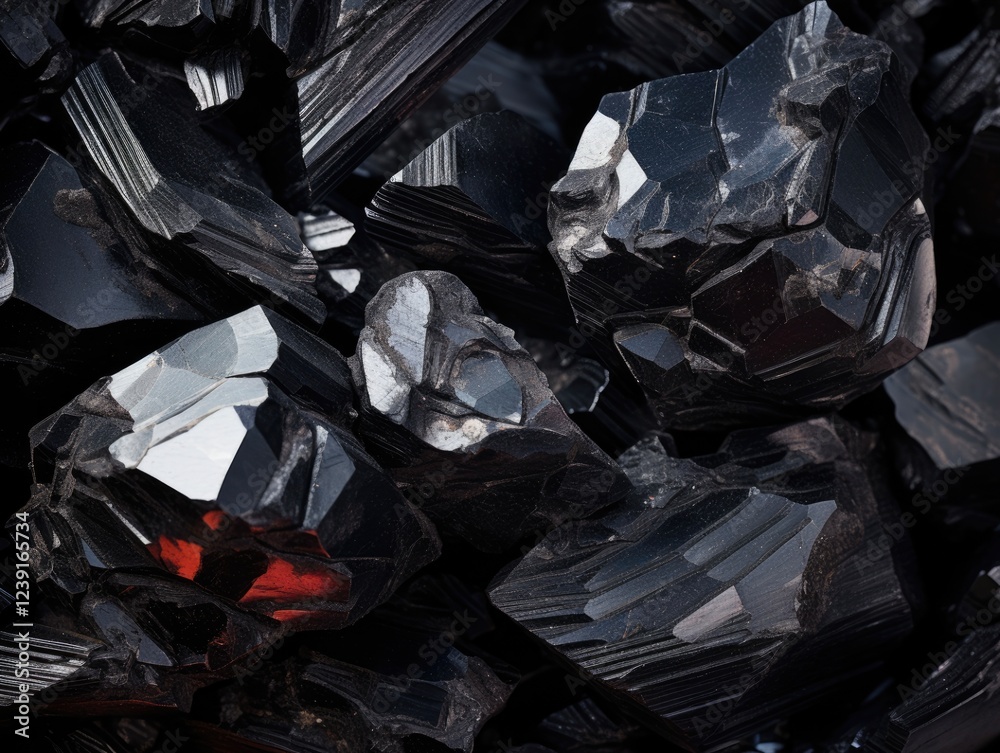 Macro Shot of Glassy Black Obsidian, Isolated Natural Object with Igneous Texture
