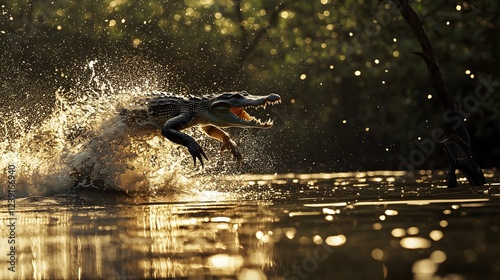 Wetlands wildlife crocodile action