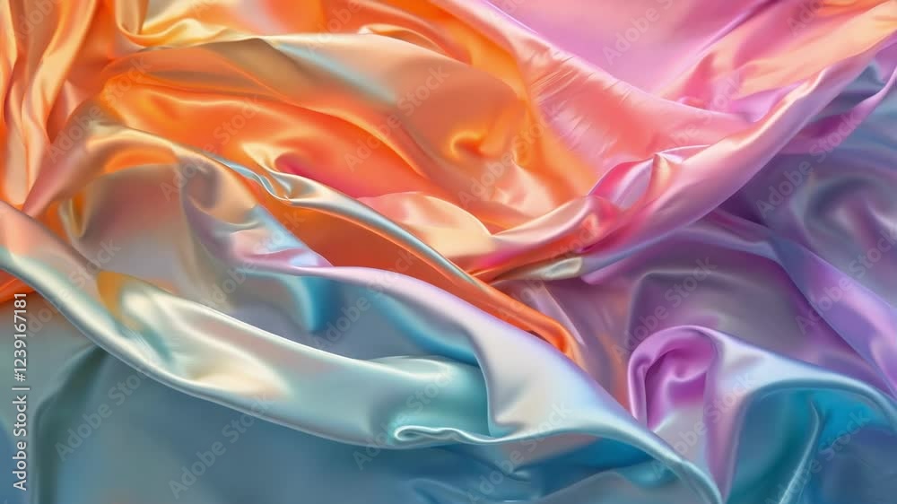 Wavy silk fabric in pastel colors with a smooth texture and flowing folds, ideal for backgrounds and wallpapers
