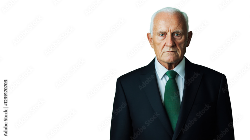 Serious senior businessman looking assertive on transparent background