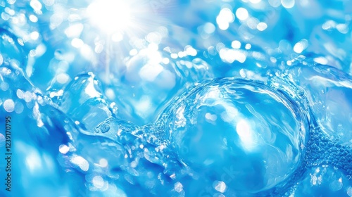 Close-Up of a Water Balloon Filled with Bright Blue Water, with Sunlight Shining Through Its Translucent Surface