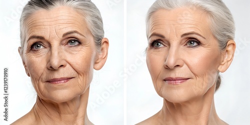Before and after: woman with deep wrinkles before and after Botox treatment rejuvenation effect high resolution