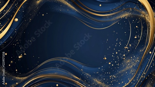 Golden anniversary card template for luxury events and weddings. Blue and gold design for a grand celebration. Creative and elegant design for thank you notes, event conferences, and more.
