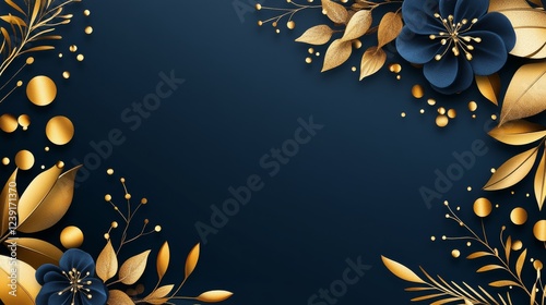 Golden anniversary card template for luxury events and weddings. Blue and gold design for a grand celebration. Creative and elegant design for thank you notes, event conferences, and more.
