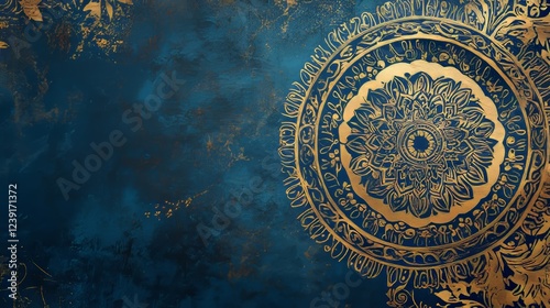 Golden anniversary card template for luxury events and weddings. Blue and gold design for a grand celebration. Creative and elegant design for thank you notes, event conferences, and more.