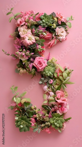 elegant floral letter in soft pink and green palette representing love and happiness. generative ai