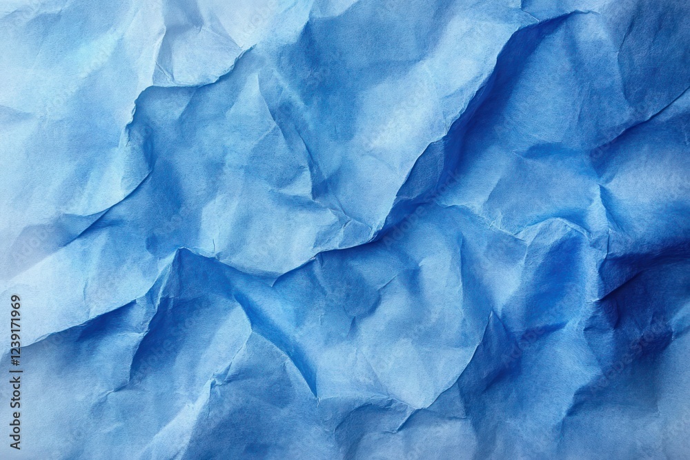 Obraz premium Blue Paper Texture Background with Crumpled Creases and Faded White Grunge Border