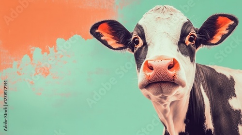 Cow illustration with colorful background and details. photo