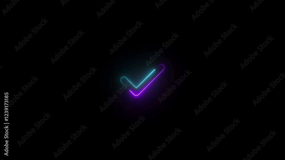 Cyan and purple color glow neon check icon animation Cyan and purple color glow neon check icon animation
