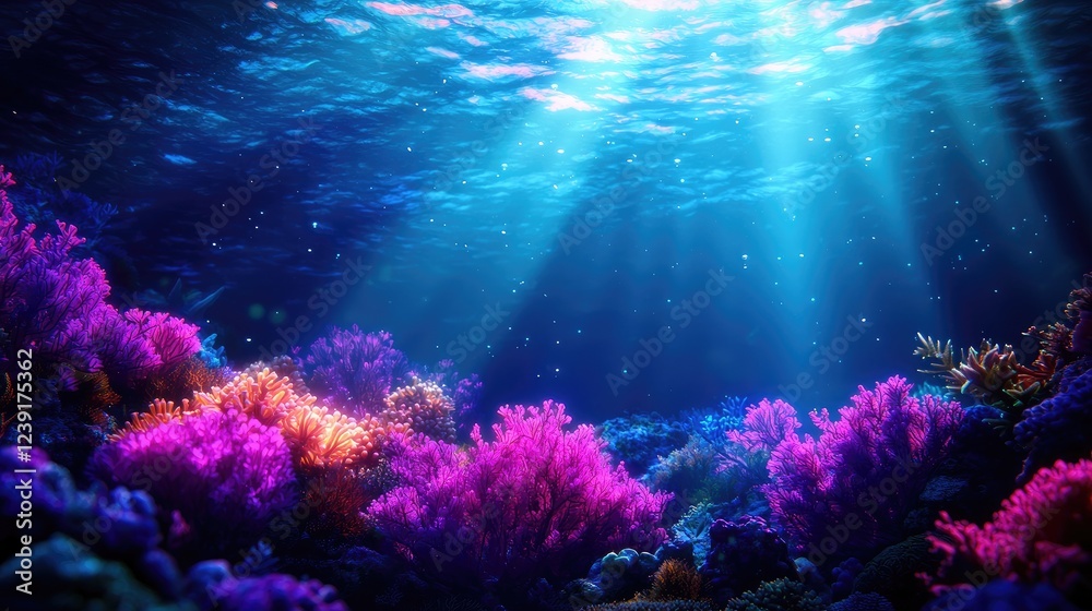 Fototapeta premium Vibrant Underwater Scene with Coral Reef and Sunlight Rays