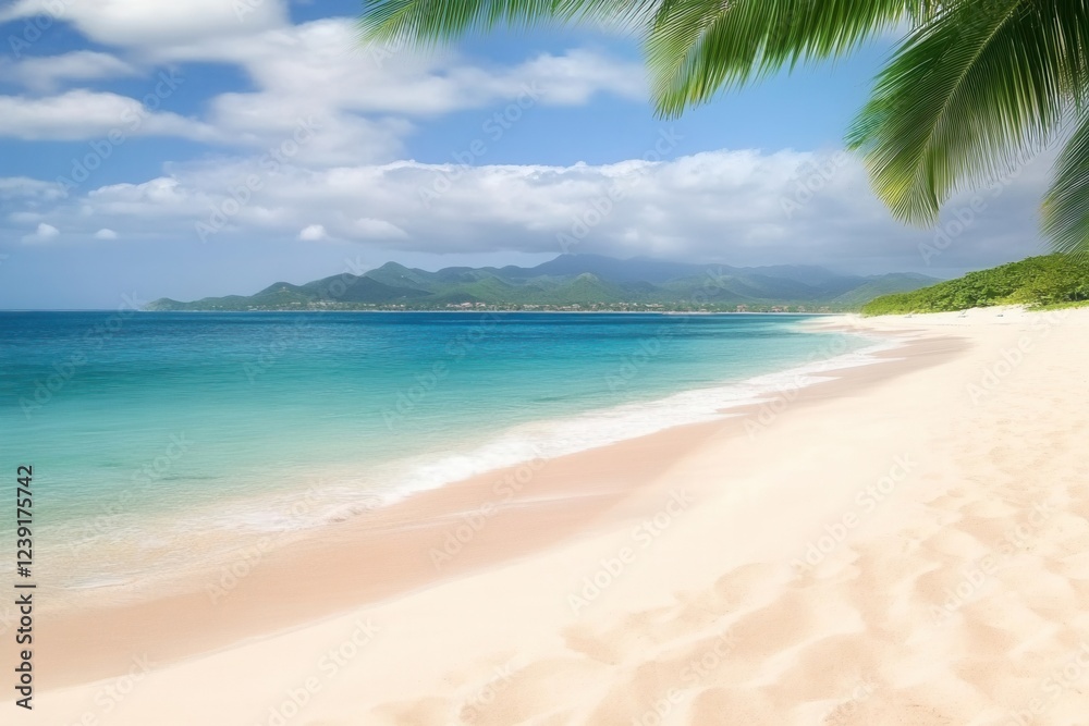 Tropical beach scene with palm trees and ocean Tropical beach scene with palm trees and ocean