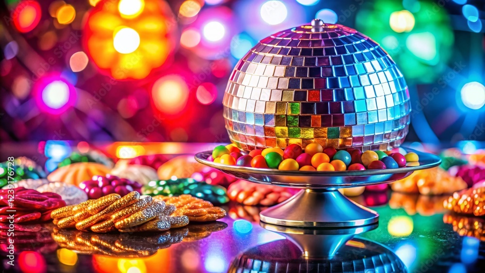 Obraz premium Retro Disco Ball Party Food: Sparkling 70s Themed Snack Platter