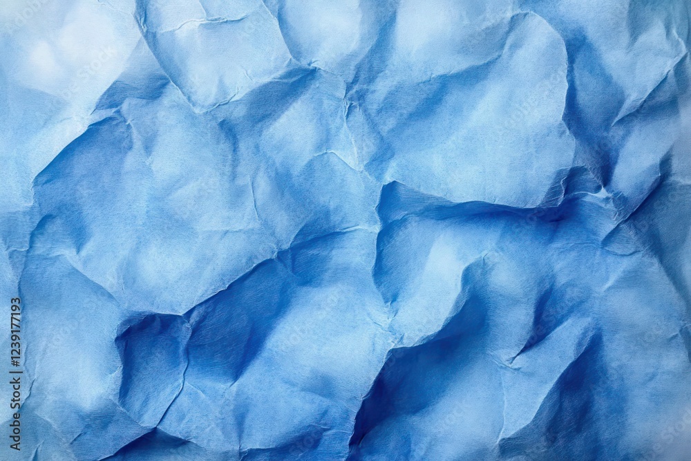 Fototapeta premium Crumpled Blue Paper Texture with White Grunge Border for Background Design