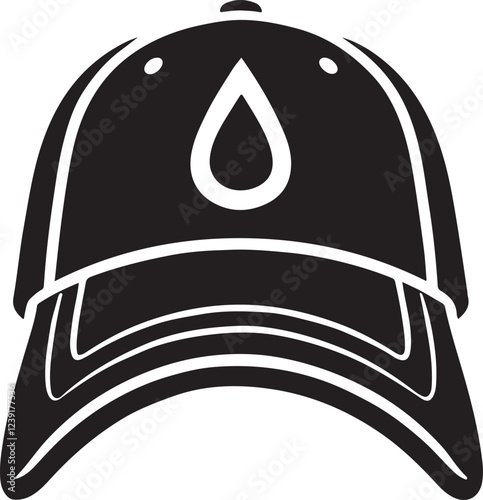 Silhouette vector of a cap featuring a centered logo. Stylish headwear icon for fashion, branding, merchandise, sports apparel, and casual wear designs.