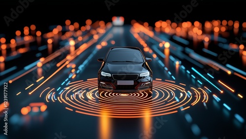 GPS tracking pulsing signal,  Searching car location. A vehicle transmitting GPS signal 