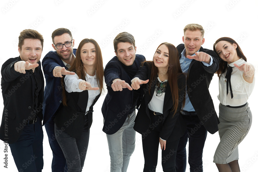 in full growth. group of young business people pointing at you . in full growth. group of young business people pointing at you .