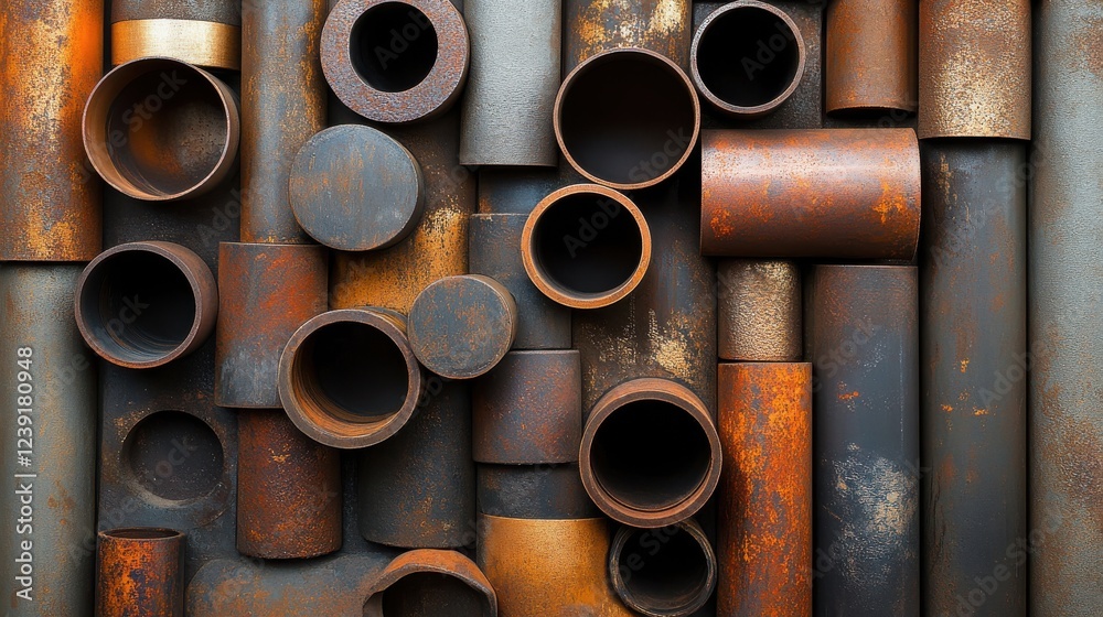 Rusty metal pipes arranged in an abstract pattern for industrial background Rusty metal pipes arranged in an abstract pattern for industrial background