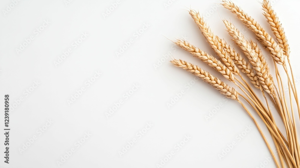golden wheat stalks placed neatly on a soft white surface, natural and minimalist aesthetic golden wheat stalks placed neatly on a soft white surface, natural and minimalist aesthetic