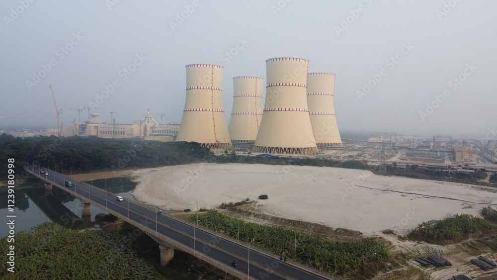 Obraz premium The Rooppur Nuclear Power Plant at Ishwardi in Pabna, Bangladesh. Ruppur Nuclear power plant is a first nuclear plant and mega project of Bangladesh.