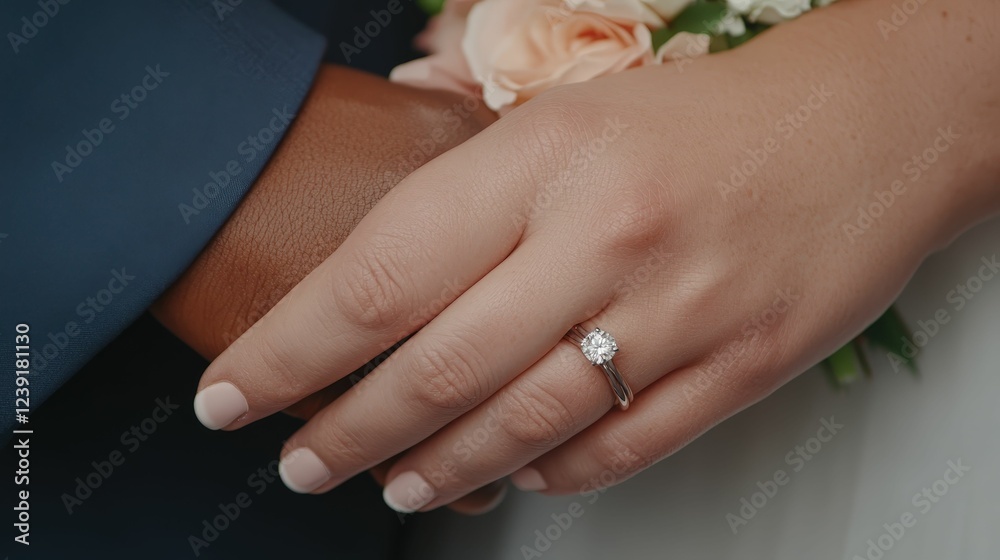 close-up of hands exchanging rings during a wedding ceremony with soft background details of floral arrangements close-up of hands exchanging rings during a wedding ceremony with soft background details of floral arrangements