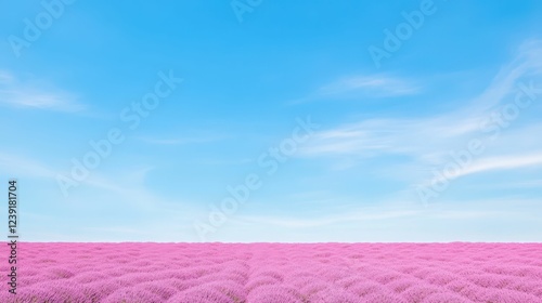 endless lavender field under a vivid blue sky, natural beauty and simplicity, no people,