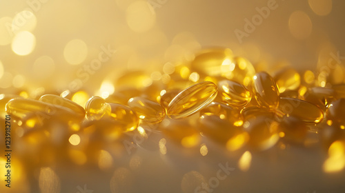 Close-up shot of yellow fish oil softgel.