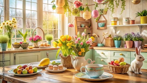 Wallpaper Mural Rustic Easter Farmhouse Kitchen Decor: Panoramic Springtime Table Setting Torontodigital.ca