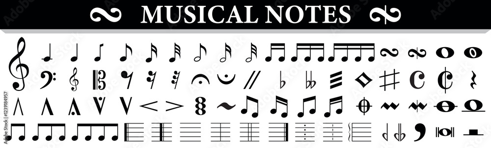 BIG set of musical notes. Music notes symbols. Black musical note icons. Music elements. Flat design. Vector illustration BIG set of musical notes. Music notes symbols. Black musical note icons. Music elements. Flat design. Vector illustration