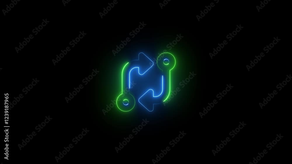 Code-compare symbol icon animation neon glow blue and green color on black background Code-compare symbol icon animation neon glow blue and green color on black background