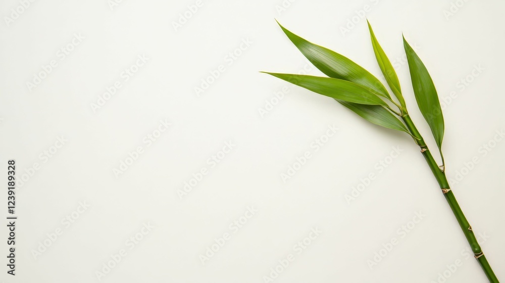 Fototapeta premium Minimalistic green bamboo leaves on white background for zen decor or nature designs