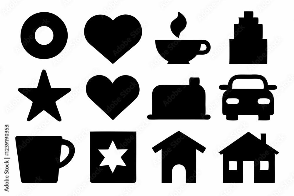 set of house icons, Christmas tree icons, white profile tree icons, cup icon, car icon , coffee icon, cupe icon, vector silhouette illustration set of house icons, Christmas tree icons, white profile tree icons, cup icon, car icon , coffee icon, cupe icon, vector silhouette illustration