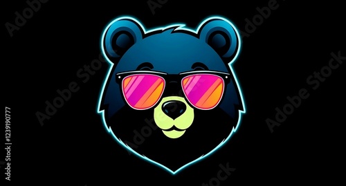 bear wearing  sun glasses with black background  photo