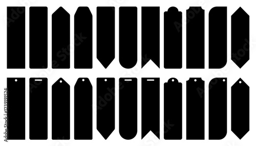 Simple Blank Bookmark Template Silhouettes with and without Ribbon Hole Cut Outs, in 2.5 x 8.5 Dimension Ratios