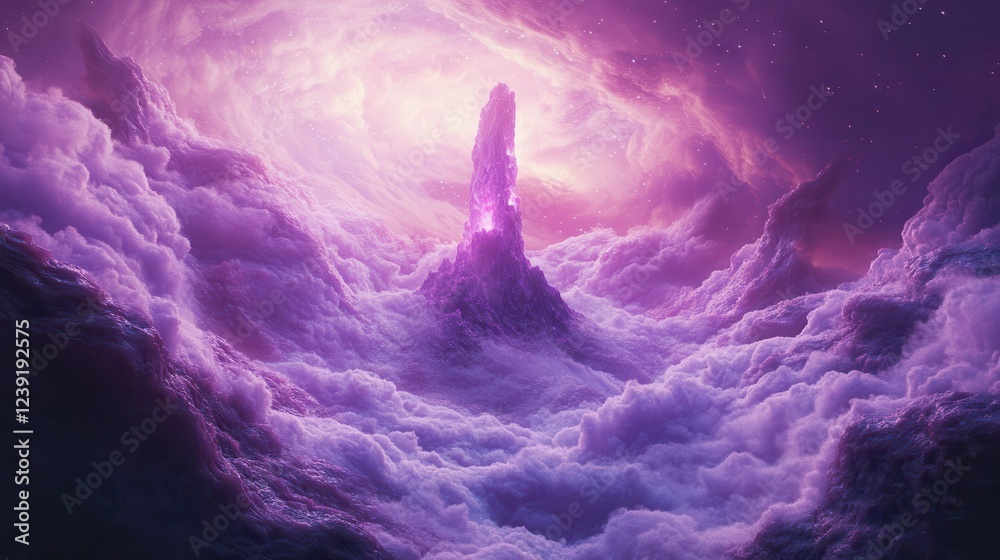 Naklejka premium Purple Celestial Peak Rising Above Cloudscape