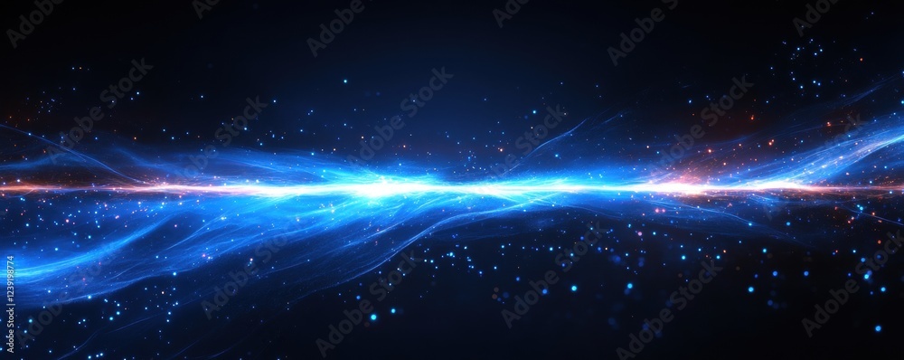 Fototapeta premium Dynamic blue energy wave spanning across a starry night sky